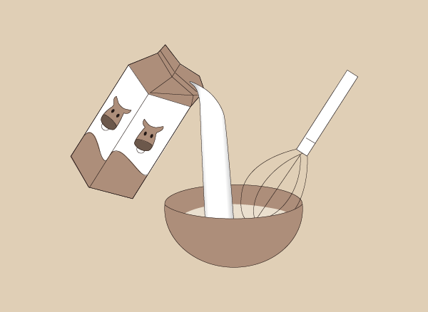 牛乳200ccを加え、よく混ぜ合わせます。