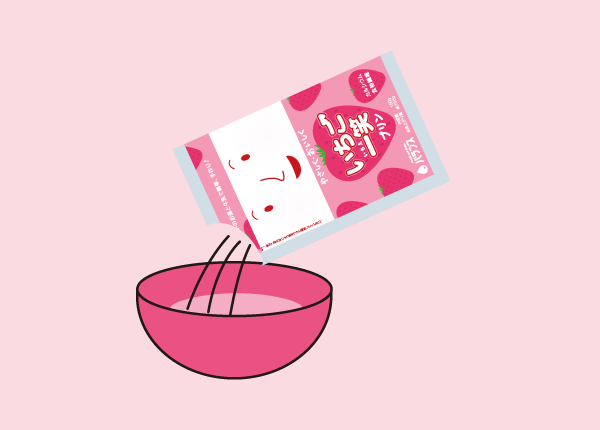 ボールに「いちご一笑プリン」1袋（150g）を入れます。